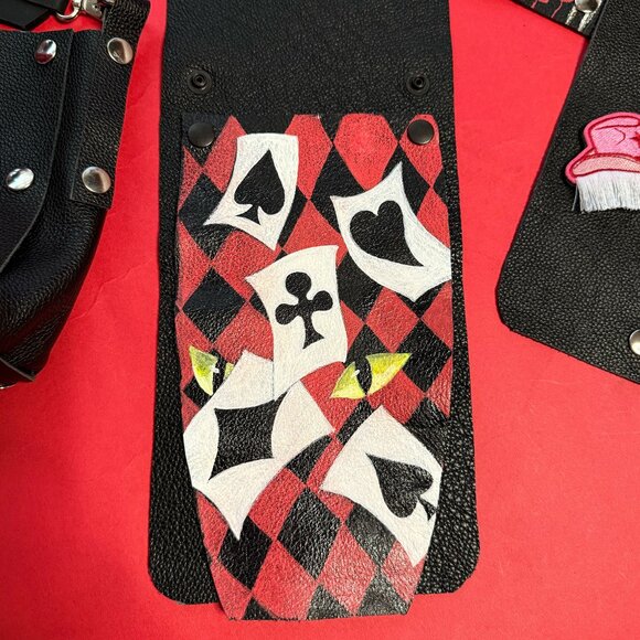 Modular Crossbody Magic – Hand-Painted Upcycled Leather Bag w/ Pin - Picture 4 of 12